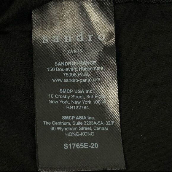 SANDRO Paris Black Linen Blend Lace Pleated Short Sleeve Top L - Picture 8 of 8